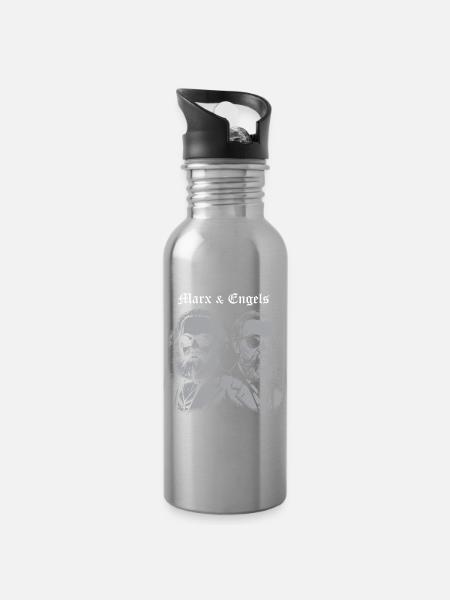 Marx & Engels Retro Silhouette - Trinkflasche mit integriertem Trinkhalm - Lightsilver