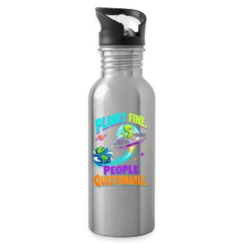  Planet Fine People Questionable Alien UFO Erde - Trinkflasche mit integriertem Trinkhalm - Lightsilver - Rechts