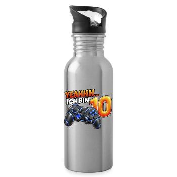 Gaming zum 10. Geburtstag – Yeahhh ich bin 10 - Trinkflasche mit integriertem Trinkhalm - Lightsilver - Rechts