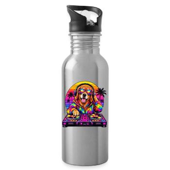 Neon-DJ-Hund in Sunset Palms - Trinkflasche mit integriertem Trinkhalm - Lightsilver - Rechts