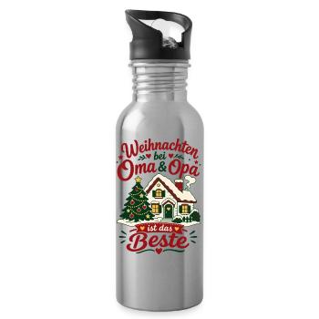 Weihnachten bei Oma und Opa Enkel Kinder - Trinkflasche mit integriertem Trinkhalm - Lightsilver - Rechts