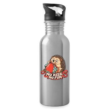 Igel mit Geschenk – No Risk No Fun - Trinkflasche mit integriertem Trinkhalm - Lightsilver - Rechts