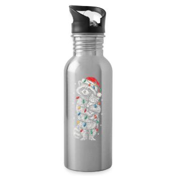 Weihnachtsbär mit Lichterkette und kleiner Katze  - Trinkflasche mit integriertem Trinkhalm - Lightsilver - Rechts