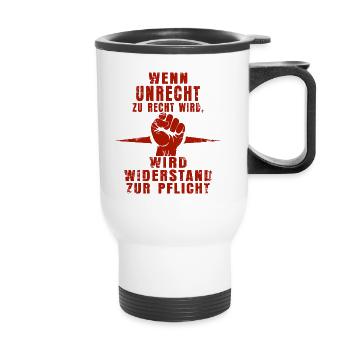 Rebellisches Rot – Widerstand im Grunge-Stil - Thermobecher mit Tragegriff - Weiß - Vorne