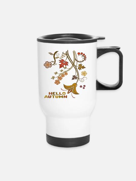 Hello Autumn, Hallo Herbst - Thermobecher mit Tragegriff - Weiß