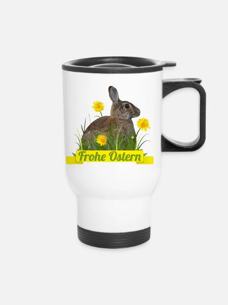 Frohe Ostern Osterhase - Thermobecher mit Tragegriff - Weiß