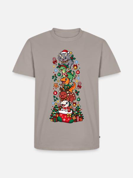 Funny Christmas T-Rex Santa Elf Snowman - Männer Premium Bio T-Shirt - Taupe