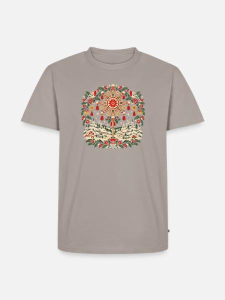 Polnische Weihnachtslieder-Stern-Volkskunst - Männer Premium Bio T-Shirt - Taupe