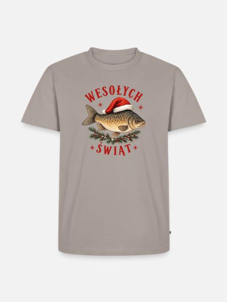 Wesołych Świąt polnisches Weihnachtskarpfendesign - Männer Premium Bio T-Shirt - Taupe