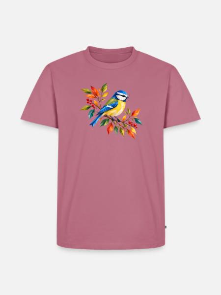 Blaumeise im bunten Herbst - Männer Premium Bio T-Shirt - Mauve