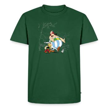 Asterix & Obelix Spaziergang Mit Idefix - Männer Premium Bio T-Shirt - Flaschengrün - Vorne - AI Model Male 185 dark (185cm)