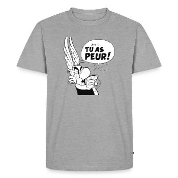 Asterix & Obelix - Asterix 'Tu as peur!' - T-shirt Premium bio Homme - gris chiné - Devant - Nico (187cm)
