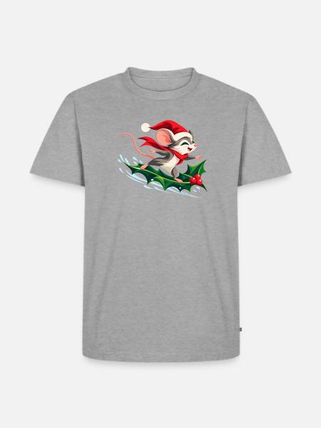 Fröhliche Maus surft auf Stechpalme - Männer Premium Bio T-Shirt - Grau meliert