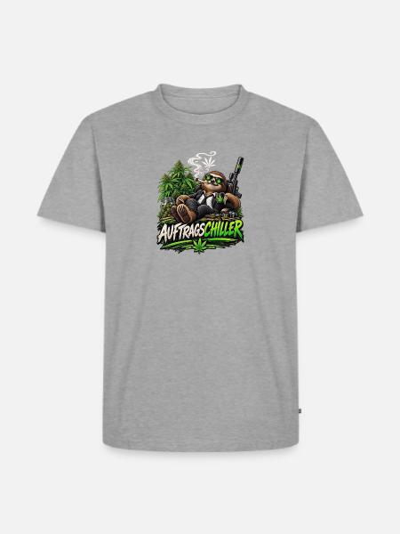 Auftragschiller – Faultier mit Cannabis-Humor - Männer Premium Bio T-Shirt - Grau meliert