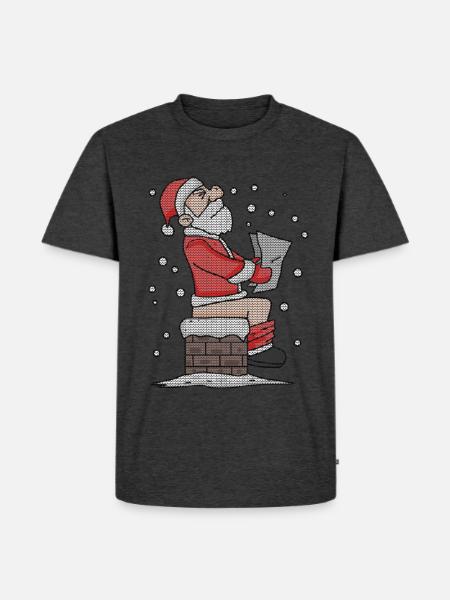 Père Noël assis sur la cheminée drôle - T-shirt Premium bio Homme - anthracite chiné