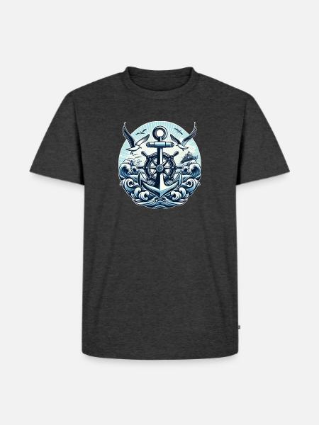 Anker Steuerrad Logo - Männer Premium Bio T-Shirt - Anthrazit meliert
