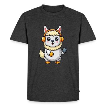 Alpaca Funny Cartoon Character Headphone Music - Men's Premium Organic T-Shirt - heather anthracite - Front - Nico (187cm)