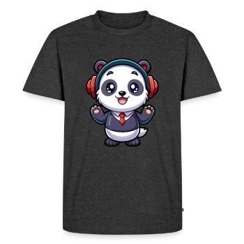 Panda Funny Cartoon Character Headphone Music - Men's Premium Organic T-Shirt - heather anthracite - Front - Nico (187cm)
