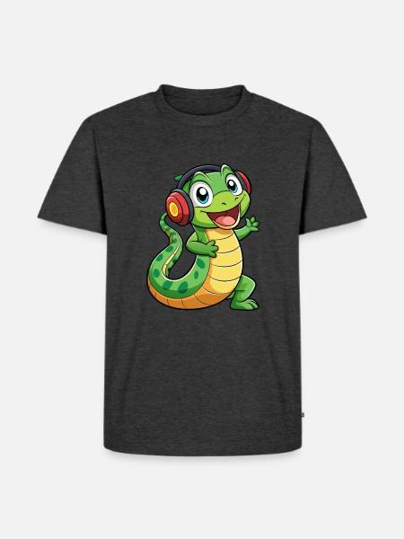 Snake Funny Cartoon Character Headphone Music - Men's Premium Organic T-Shirt - heather anthracite