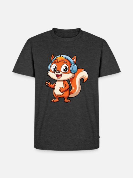 Ekorre Rolig Tecknad Figur Hörlurar Musik - Ekologisk premium-T-shirt herr - antracitmelerad