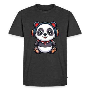 Panda Funny Cartoon Character Headphone Music - Men's Premium Organic T-Shirt - heather anthracite - Front - Nico (187cm)