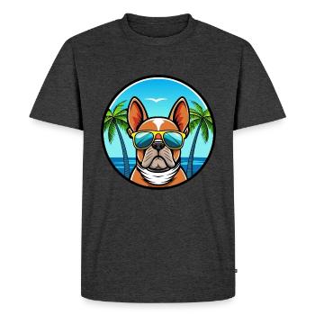 Bouledogue Français Race Dessin Animé Lunettes de Soleil Plage - T-shirt Premium bio Homme - anthracite chiné - Devant - Nico (187cm)