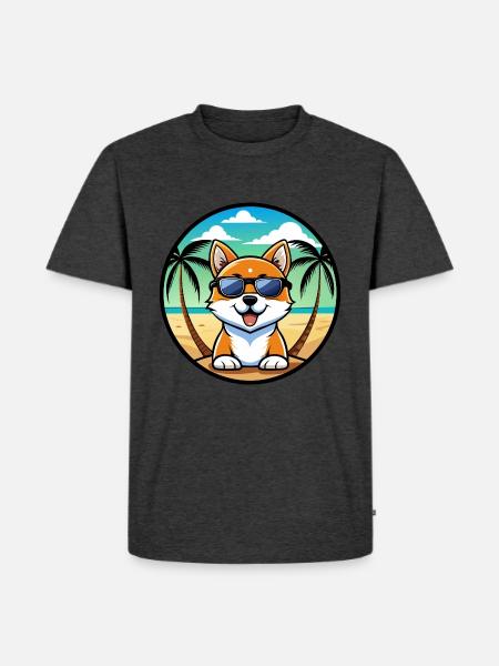 Hokkaido Hondenras Cartoon Zonnebril Strand - Mannen Premium Bio T-shirt - antraciet gemêleerd