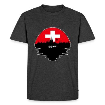 Genf-Schweiz-Flaggen-Skyline-Schattenbild-Reise - Männer Premium Bio T-Shirt - Anthrazit meliert - Vorne - Nico (187cm)