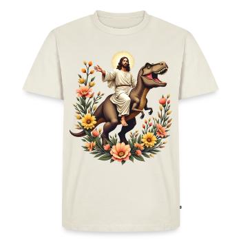Jesus reitet Dinosaurier T-Rex Dino lustig Meme - Männer Premium Bio T-Shirt - Naturweiß - Vorne - Nico (187cm)