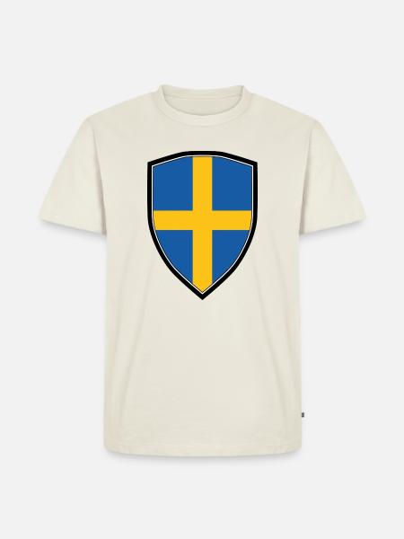 SWEDEN FLAG SHIELD - T-shirt Premium bio Homme - blanc cassé