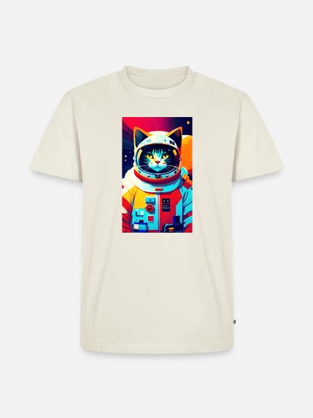 Astronauten-Katze - Männer Premium Bio T-Shirt - Naturweiß