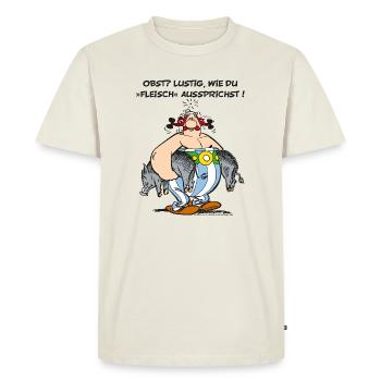 Obelix: Obst? Lustig wie du "Fleisch" aussprichst! - Männer Premium Bio T-Shirt - Naturweiß - Vorne - Nico (187cm)