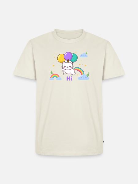 Pastel Kitty Einhornballons - Männer Premium Bio T-Shirt - Naturweiß
