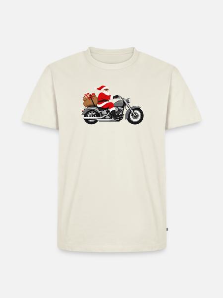 Biker Weihnachtsmann Motorrad - Männer Premium Bio T-Shirt - Naturweiß