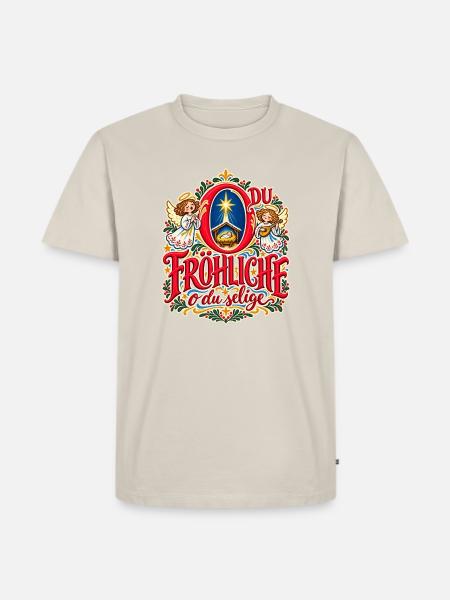 O du fröhliche Weihnachtspullover Engel Krippe - Männer Premium Bio T-Shirt - Beige