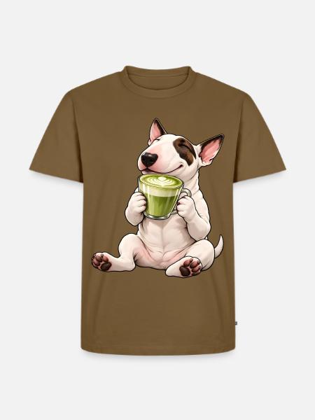 Bull Terrier mit Matcha Latte - Männer Premium Bio T-Shirt - Nussbraun