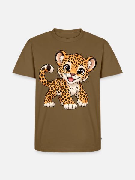 Kawaii Leopard – Süße wilde Katze - Männer Premium Bio T-Shirt - Nussbraun