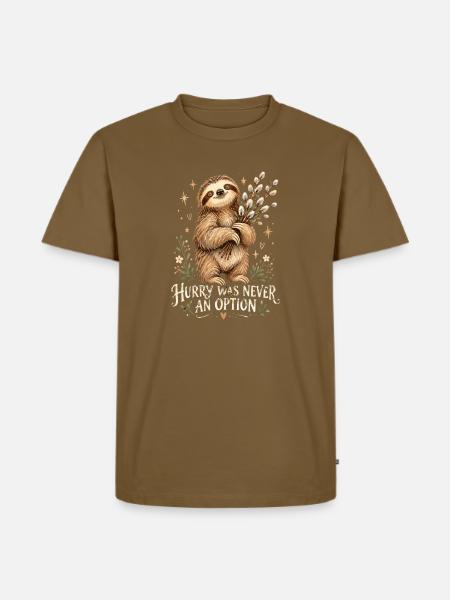 Faultierheld mit Zweigen - Männer Premium Bio T-Shirt - Nussbraun