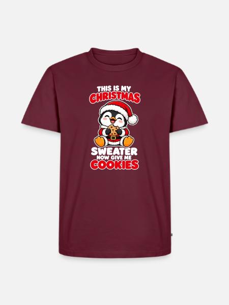 Weihnachts Pinguin mit Lebkuchen Spruch - Männer Premium Bio T-Shirt - Burgunderrot