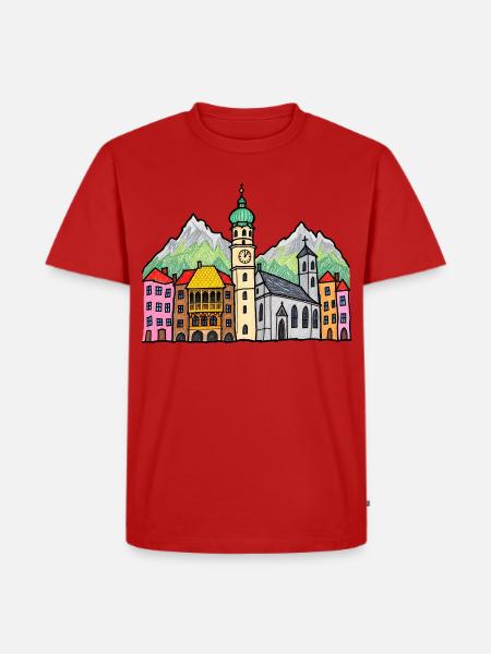 Innsbruck Skyline im bunten Kinderstil - Männer Premium Bio T-Shirt - Rot