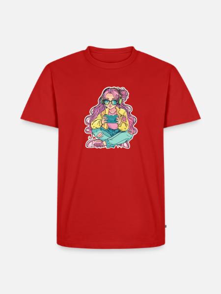 Gamer Mädchen Cartoon Look - Männer Premium Bio T-Shirt - Rot