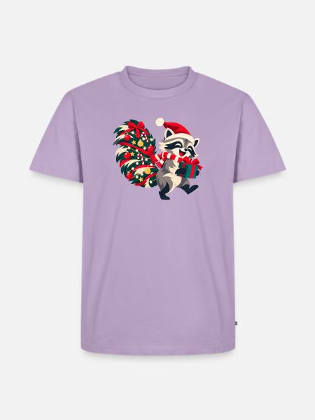 Fröhlicher Waschbär mit Weihnachtsmütze - Männer Premium Bio T-Shirt - Lavendel