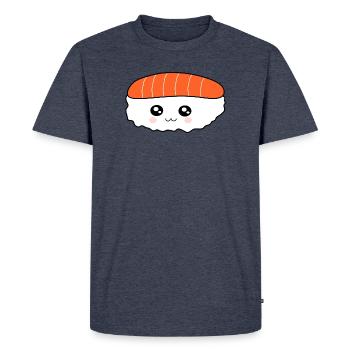 Kawaii,Nigiri,Salmon,Fish, Rice, Japan Cuisine - Men's Premium Organic T-Shirt - heather denim - Front - Nico (187cm)