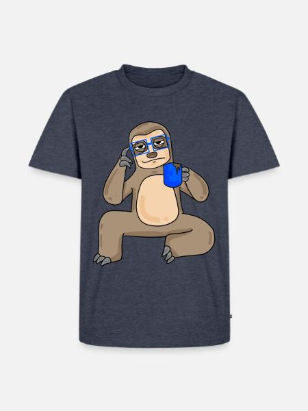 Sloth with glasses and coffee - Men's Premium Organic T-Shirt - heather denim