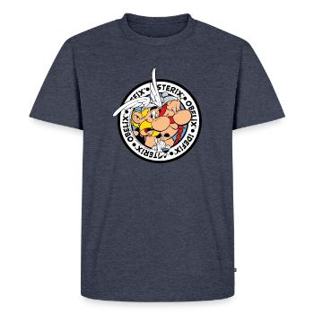 Asterix & Obelix Mit Idefix Auf Abenteuertour - Männer Premium Bio T-Shirt - Jeansblau  - Vorne - Nico (187cm)