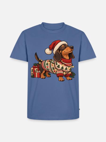 Weihnachts Dackel – Norwegerpullover Winter - Männer Premium Bio T-Shirt - Taubenblau