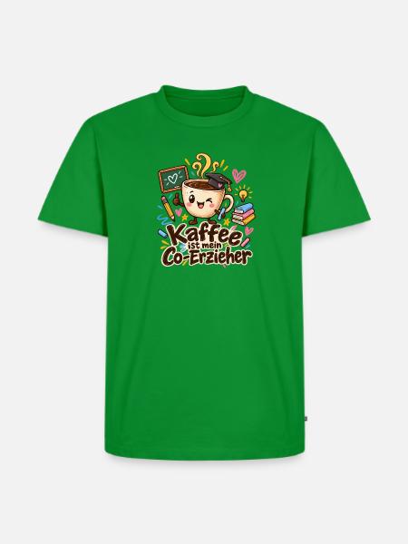 Kaffee als Co-Erzieher bunt - Männer Premium Bio T-Shirt - Grün