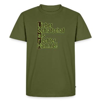 Lieber Schlafschaf als rechter Hammel! - Männer Premium Bio T-Shirt - Khaki - Vorne - Nico (187cm)