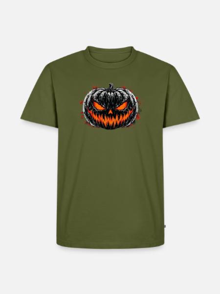 Finster Pumpkin: Schwarzweiß Jack-O'-Lantern - Männer Premium Bio T-Shirt - Khaki