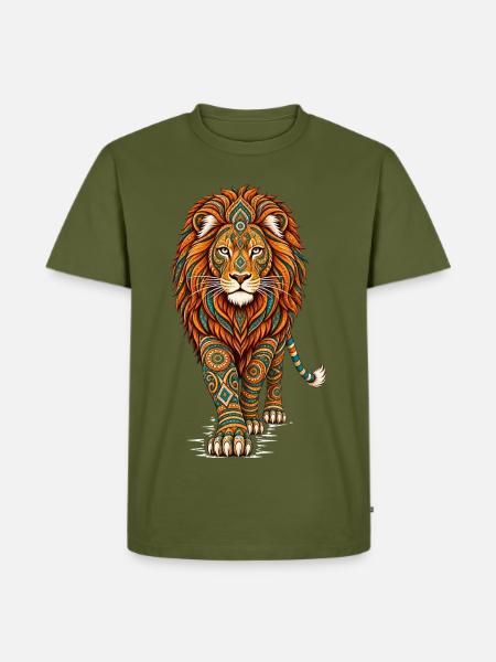 Mandala Löwe Zen Spirituell Boho - Männer Premium Bio T-Shirt - Khaki